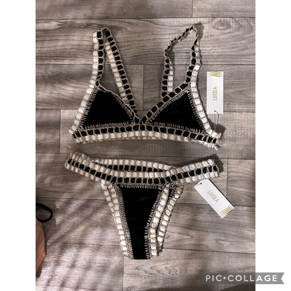 NWT. LUXsea multi black velvet crochet bikini set